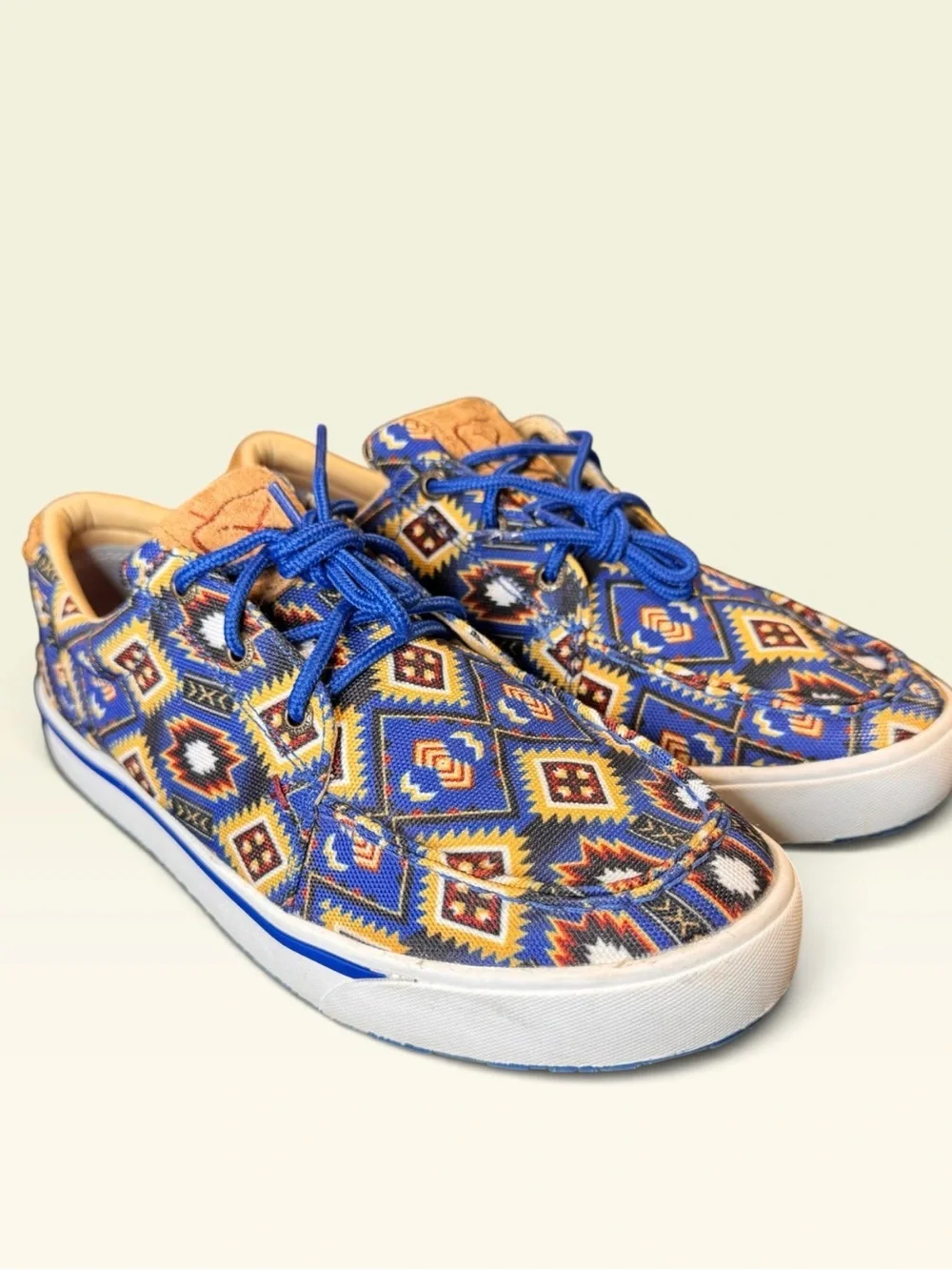 Twisted X Men's Slip-On Sneakers in Blue with Multicolor Aztec Pattern Size 8